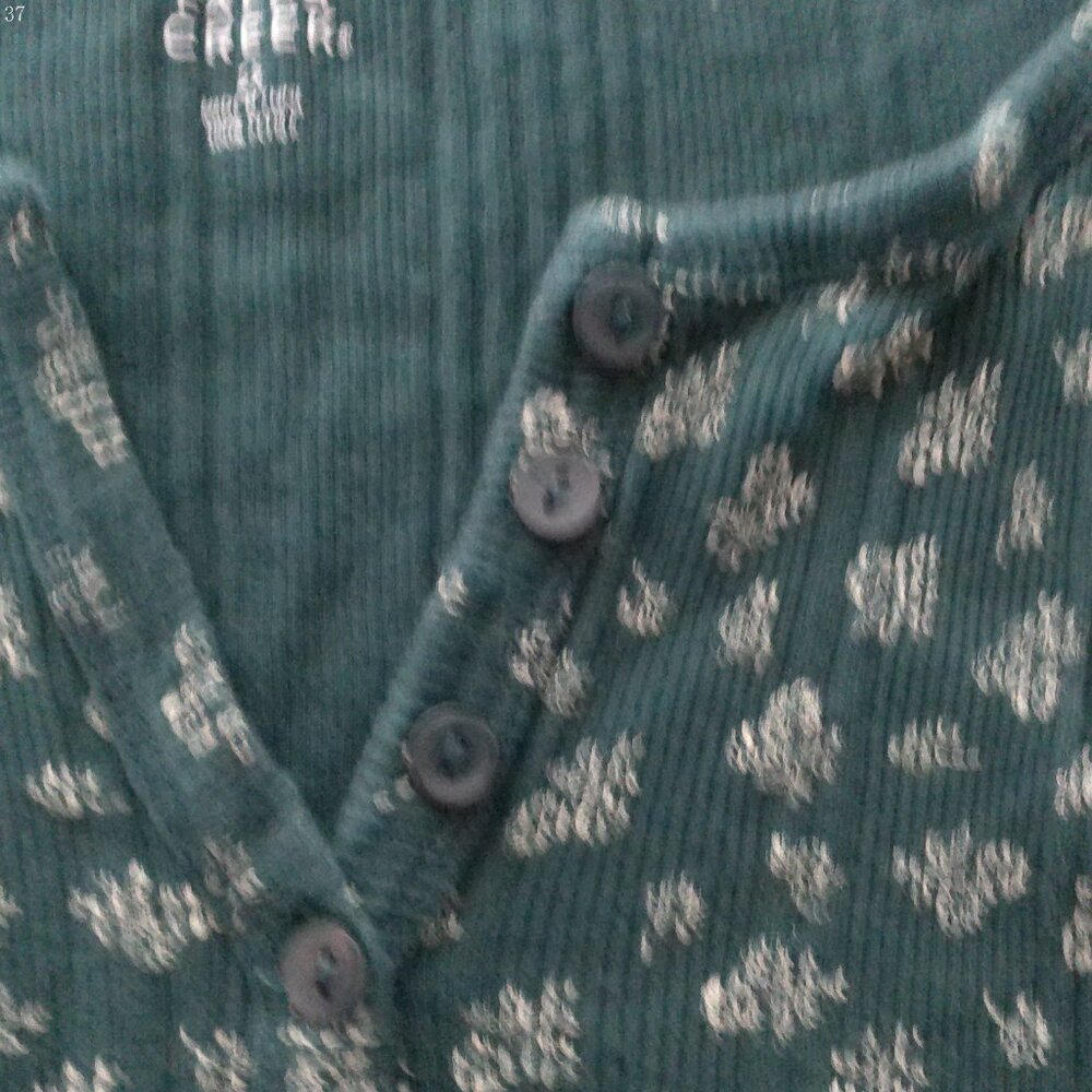 FALLS CREEK Long Sleeve Henley Teal w/Tiny Floral Print Cotton Ribbed Tee 2XL - Picture 5 of 9